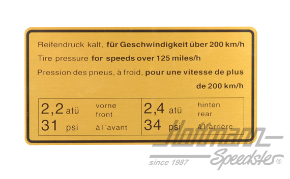 Aufkleber "Reifendruck", 65-72, 200km Aufkleber "Reifendruck", 65-72, 200km