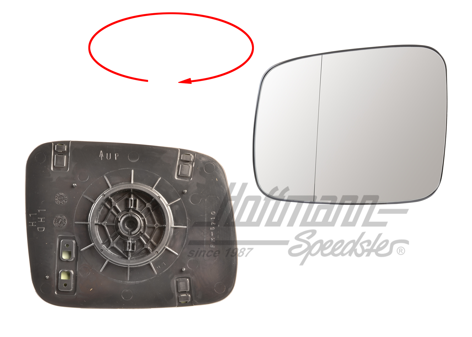 Spiegelglas, asphärisch, links Spiegelglas, asphärisch, links