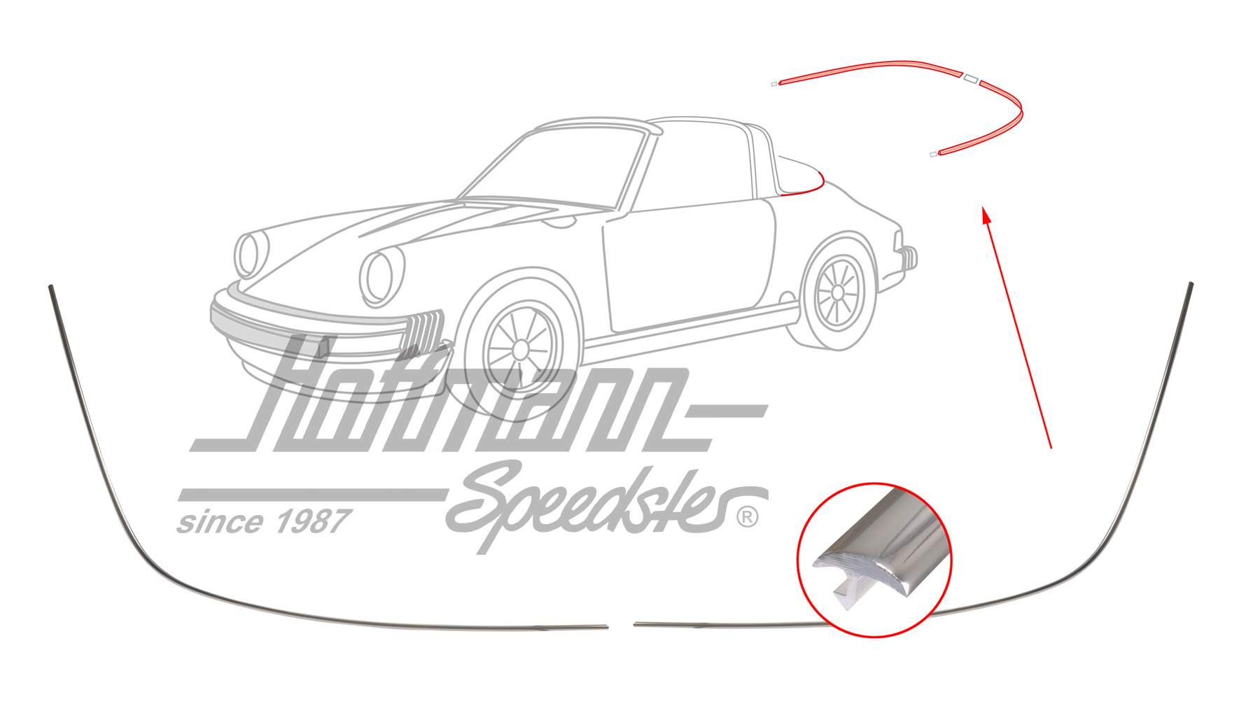 Zierleiste, Heckscheibe, Targa, silber
