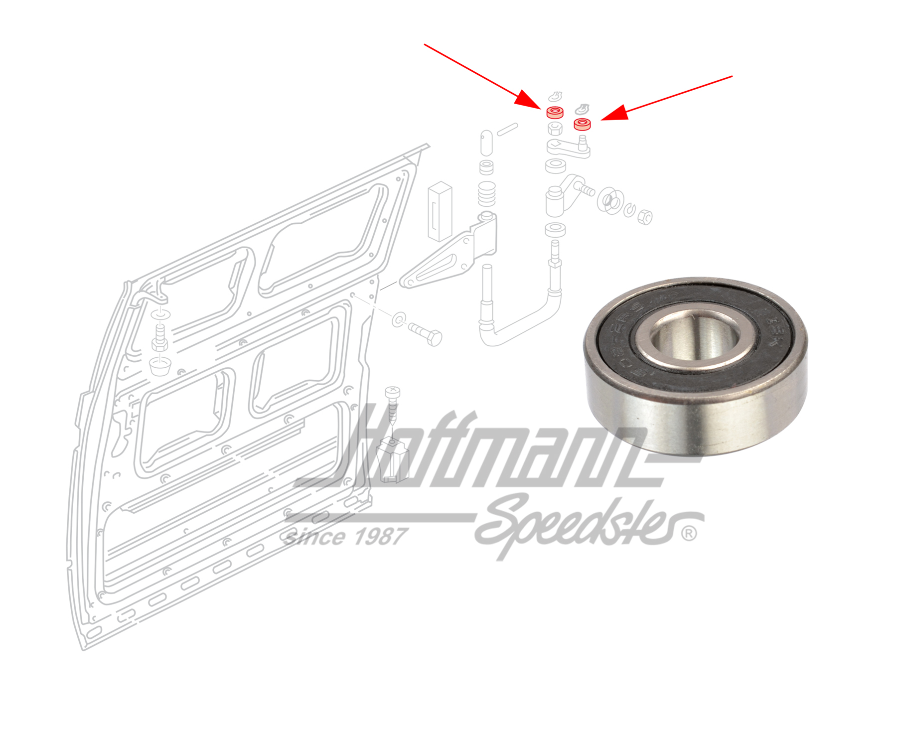 Rolle, Scharnier, hinten, Bus T3, 8.84-