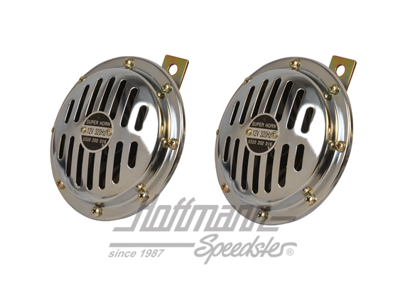 Hupe, Paar, Chrom/schwarz, 12V, 120mm Hupe, Paar, Chrom/schwarz, 12V, 120mm