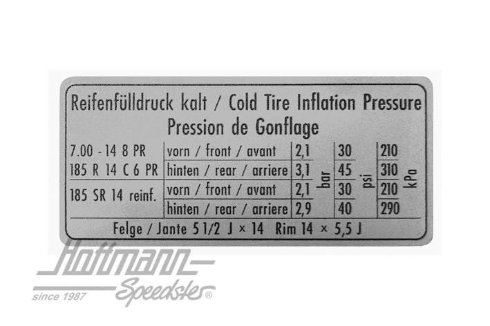 Aufkleber "Reifendruck", Bus T2