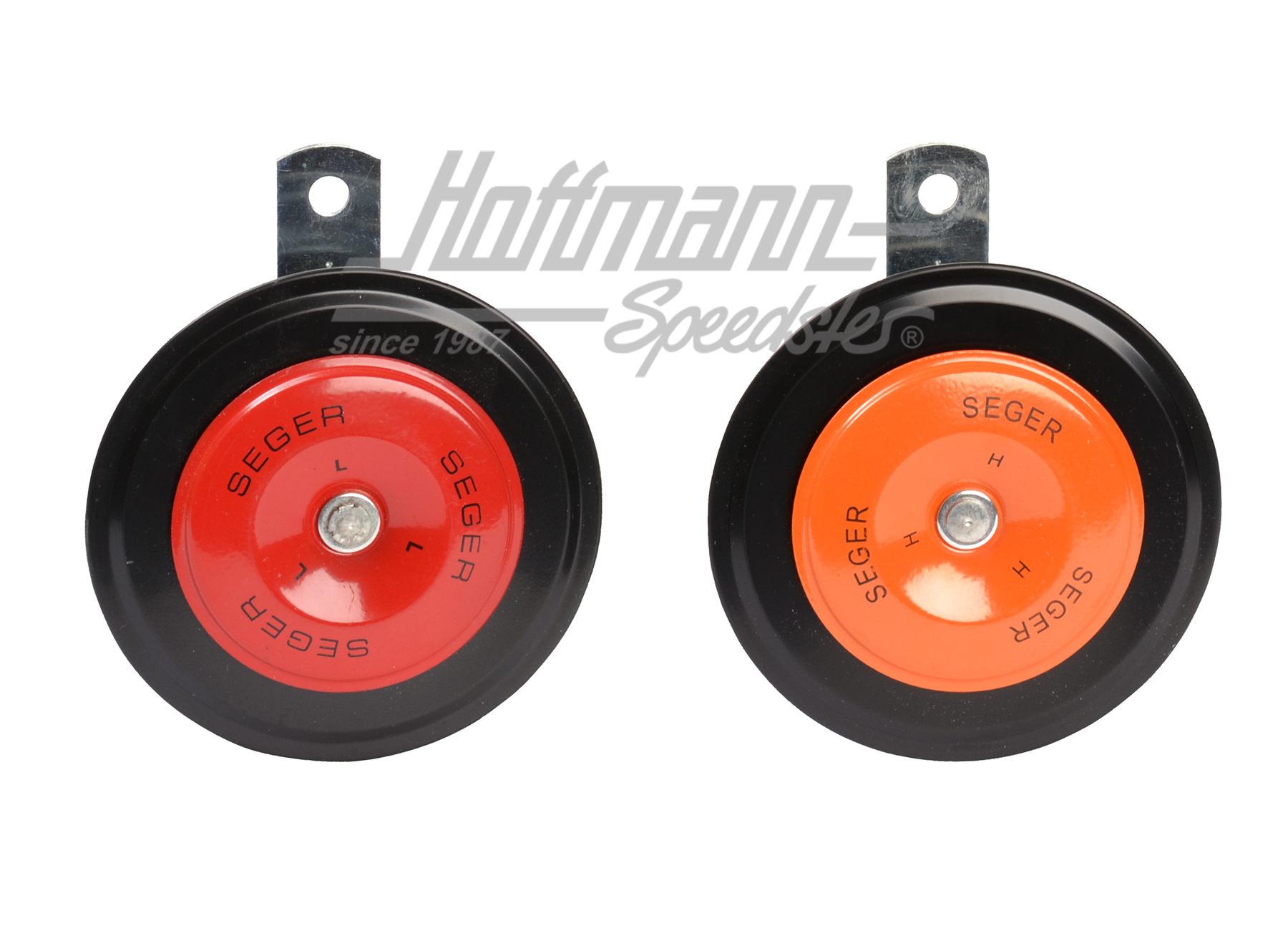 Hupe, Paar, 105mm, rot/orange, 12V