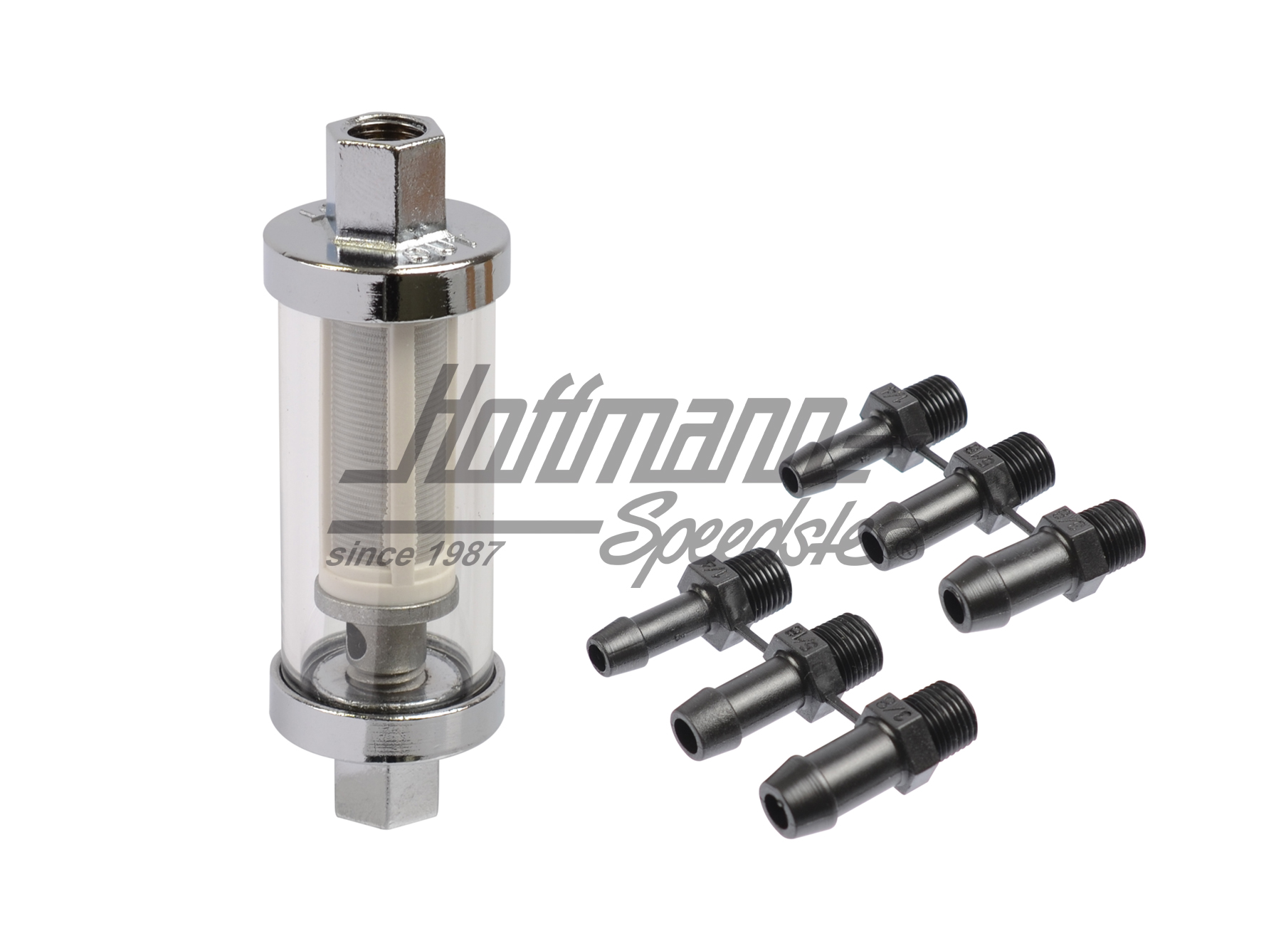 Benzinfilter, Chrom/Glas, 6/8/9.5mm Benzinfilter, Chrom/Glas, 6/8/9.5mm